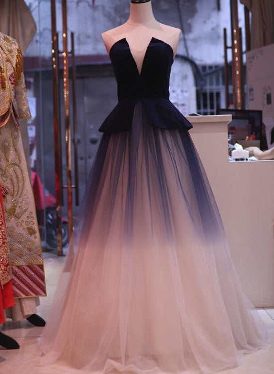 Gorgeous Gradient Tulle with Velvet Lace-up Ball Gown Party Dresses, Pretty Formal Dresses, Prom Dress