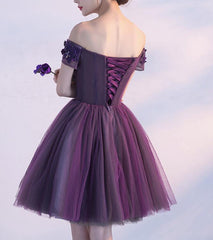 Dark Purple Off Shoulder Knee Length Homecoming Dress , Lovely Formal Dress, Cute Party Dress