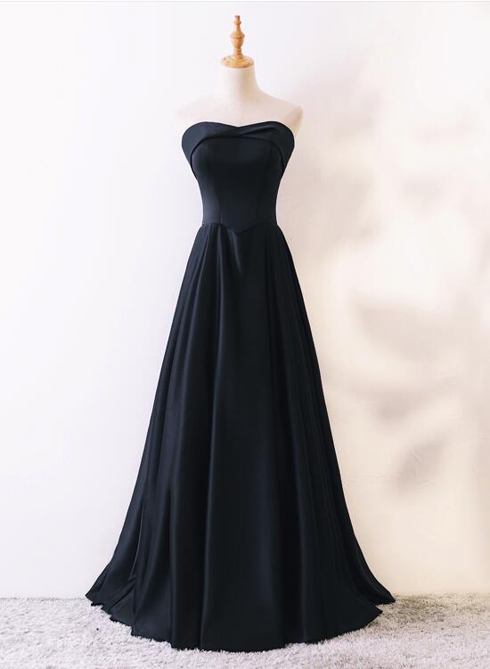 Simple Black Satin Long Party Dress, Simple Evening Dresses, Black Long Formal Dress