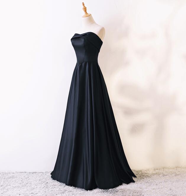 Simple A Line V Neck Black Satin Long Prom Dresses, Black Formal Dress –  abcprom