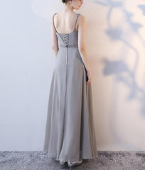 Grey Chiffon Long Bridesmaid Dresses, Floor Length Party Dress, Grey Wedding Party Dresses
