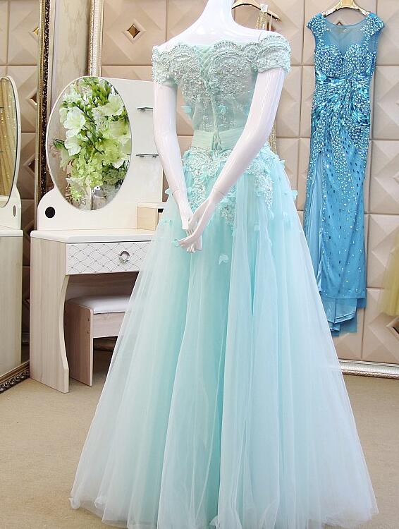 V-neck Ice Blue Tulle Ball Gown Floor Length Evening Dresses With Train  Open Back Graduated Color Long Prom Dress Custom Made - AliExpress