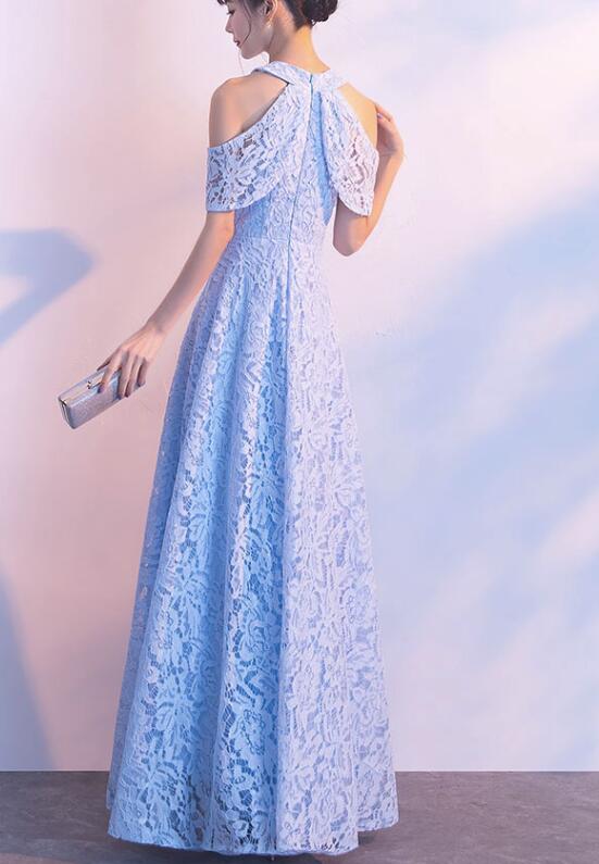 Light Blue Lace Elegant Formal Dress, Blue Prom Dress, Blue Party Dress
