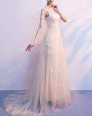 Light Champagne Tulle Long Straps Formal Gown, Gorgeous Party Dress