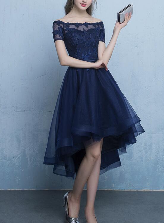 Navy Blue Cute Lace-up Prom Dress , Lovely Party Dress, Blue Homecoming Dress