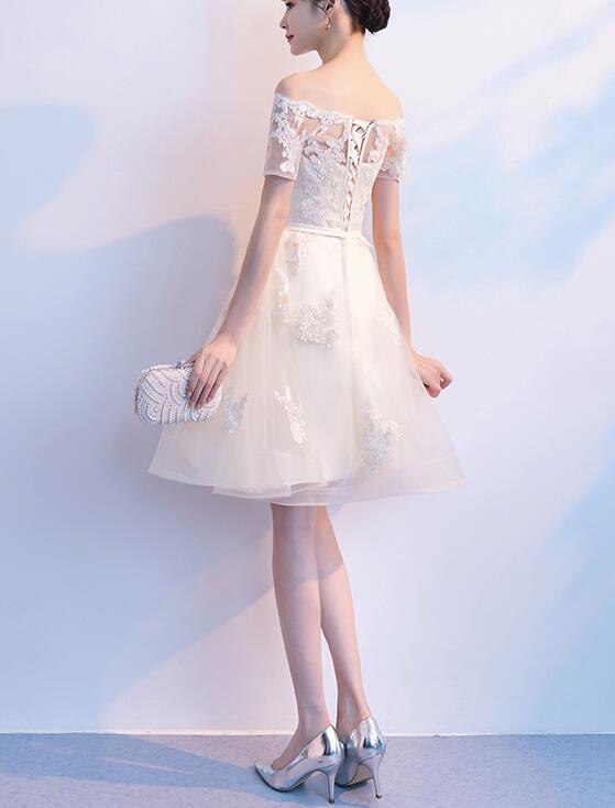 Lovely Ivory Organza Short Sleeves Party Dress, Cute Party Dress, Lovely Short Prom Dress