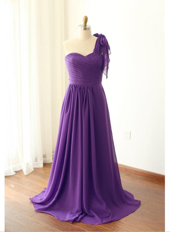 Simple Purple Chiffon Sweetheart Floor Length Bridesmaid Dress, Simple Bridesmaid Dress