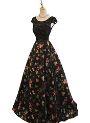 Black Floral Tulle Long Party Gown, Charming Prom Dress , Party Dress