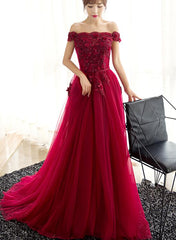 Wine Red Elegant Lace Applique Long Prom Dress, Charming Formal Gown