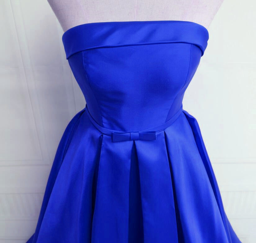 Royal Blue Satin Long Formal Gown , Satin Handmade Charming Prom Dress