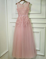 Beautiful Pink Round Neckline A-line Long Formal Gown, Prom Dresses