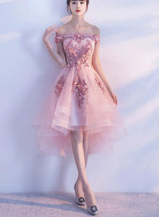 Lovely Pink High Low Party Dress, Tulle Prom Dresses, Homecoming Dress