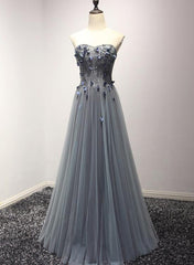 Blue Tulle Sweetheart Long A-line Party Dress, Formal Gowns