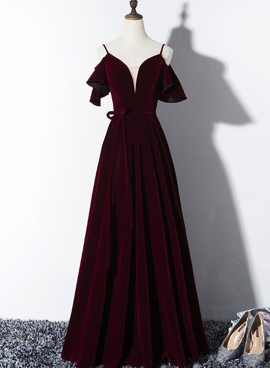 Beautiful Wine Red Velvet Party Dress, Wedding Party Gowns, Prom Dresses