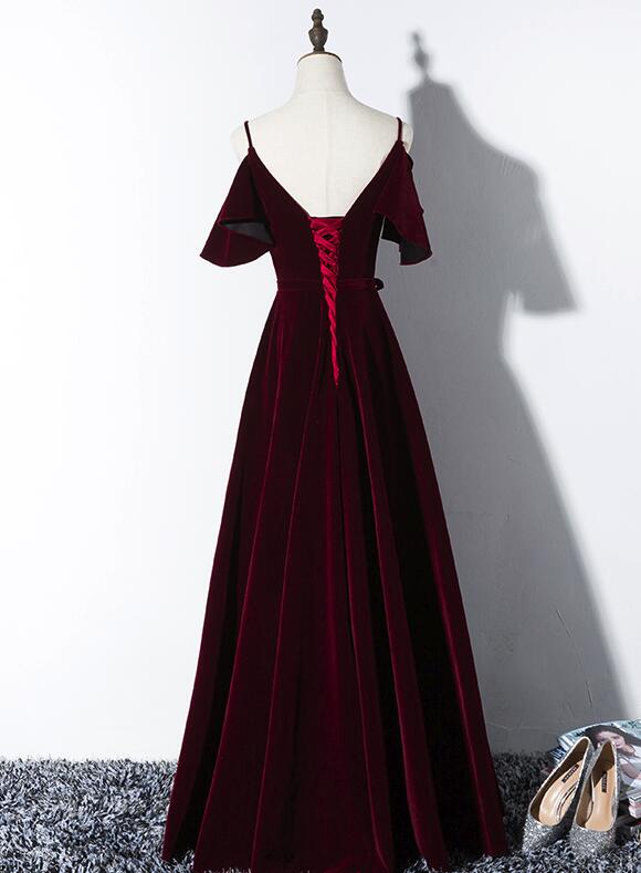 Beautiful Wine Red Velvet Party Dress, Wedding Party Gowns, Prom Dress ...