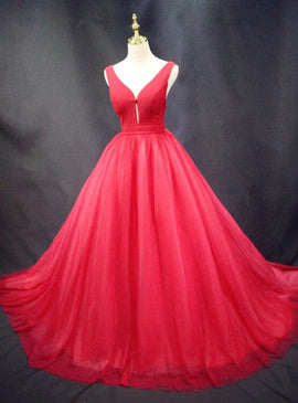 Beautiful Red Tulle Backless Long Sexy Lace-up Party Dress, Gorgeous Red Formal Gown
