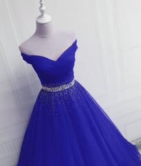 Gorgeous Royal Blue Tulle Off Shoulder Party Gown, Blue Formal Dress