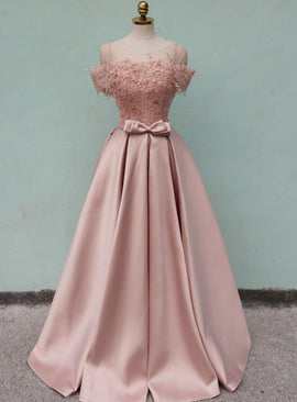 Pink Off Shoulder Satin Long with Lace Top Formal Dress, Elegant Party Dress New Style Prom