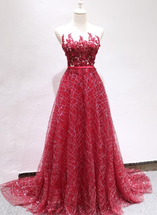 Beautiful Dark Red Long Charming Party Gowns, Lovely Long Prom Dress