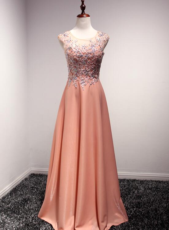 Charming Long Prom Dress with Beaded and Lace Applique, Elegant Formal Dress