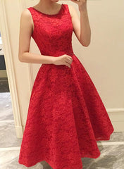red lace tea length dress