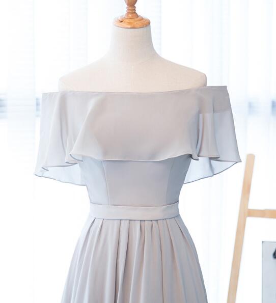 Beautiful Long Grey Chiffon Off Shoulder Bridesmaid Dress, New Style W ...
