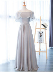 Beautiful Long Grey Chiffon Off Shoulder Bridesmaid Dress, New Style Wedding Party Dress