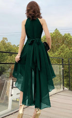 Chic High Low Chiffon Halter Party Dress with Belt, Beautiful Formal Dress