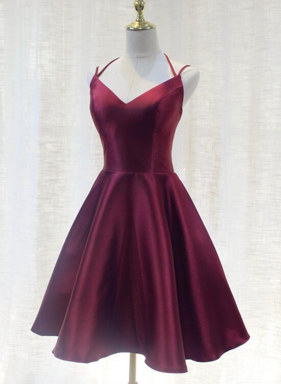 Charming Formal Dress, Straps Burgundy Satin High Quality Party Dress