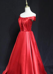 Red Off Shoulder Satin Long Party Dress , Charming Formal Gown