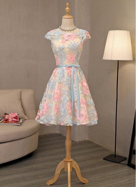 Lovely Lace Flowers Knee Length Simple Pretty Party Dress, Cute Homecoming Dress