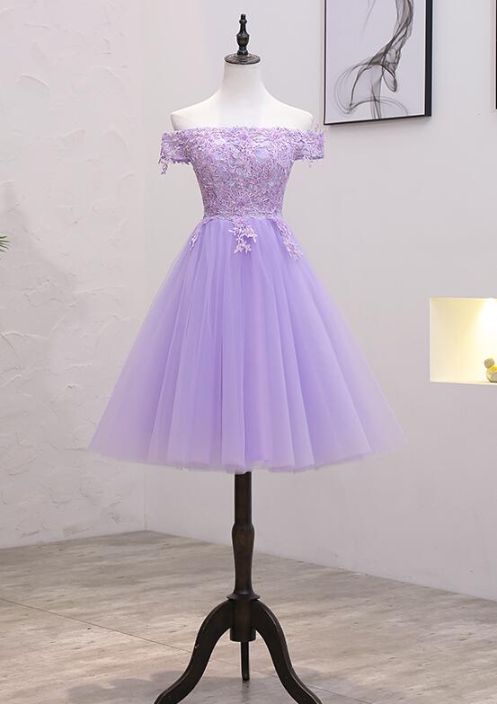 Light Purple Lace and Tulle Off the Shoulder Homecoming Dress, Short P Cutedressy Light Purple Lace and Tulle Off the Shoulder Homecoming Dress, Short P Cutedressy