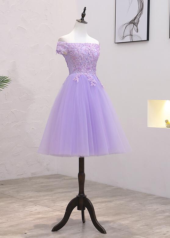 Light Purple Lace and Tulle Off the Shoulder Homecoming Dress, Short P Cutedressy Light Purple Lace and Tulle Off the Shoulder Homecoming Dress, Short P Cutedressy