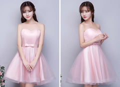 Lovely Pink and Satin Knee Length Formal Dress, Cute Formal Dress