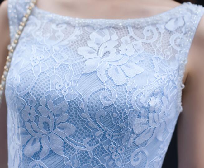 Light Blue Lace Knee Length Round Neckline Party Dress, Charming Blue Cutedressy Light Blue Lace Knee Length Round Neckline Party Dress, Charming Blue Cutedressy