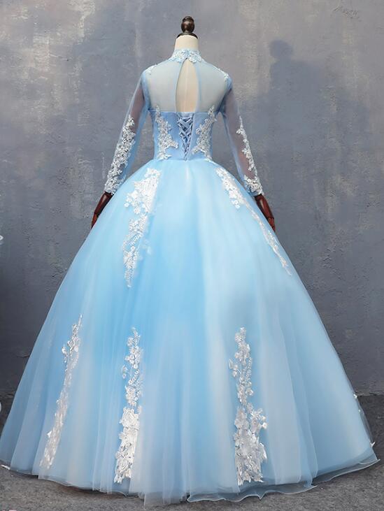 Gorgeous Blue Long Sleeves Ball Gown Sweet 16 Dress, Charming Formal G ...