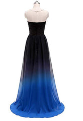 Charming Round Neck Beaded Gradient Prom Dress, Blue Formal Gown