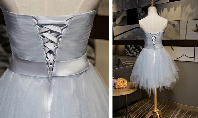 Beautiful Simple Grey Tulle Party Dress with Bow, Lovely Formal Dress