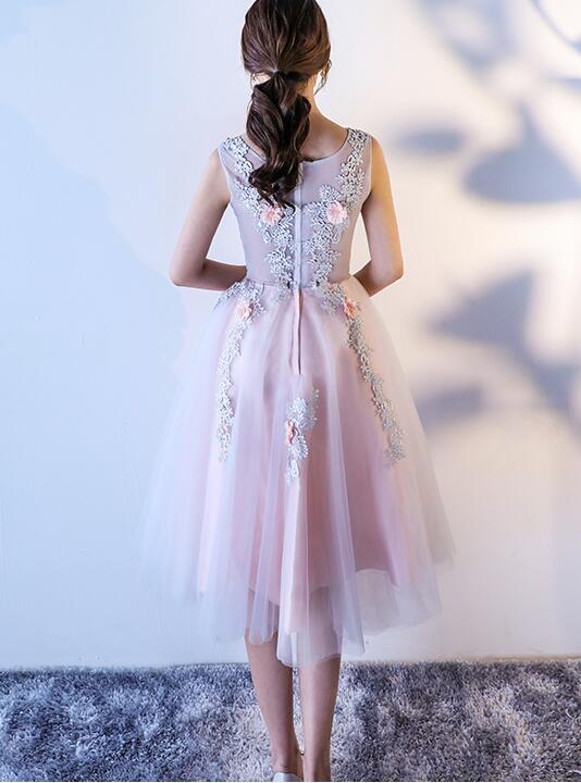 Beautiful Floral Lace Tulle Party Dress, Knee Length Prom Dress