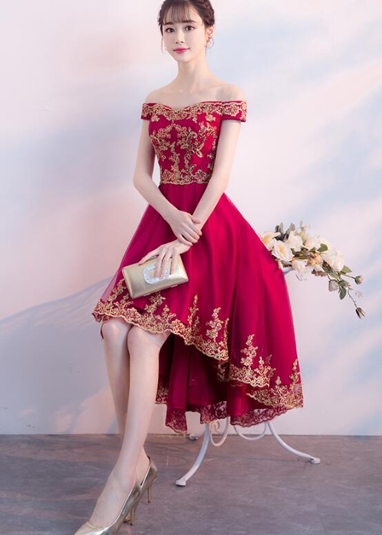 Dark Red Homecoming Dress , High Low Off Shoulder Party Dress – Cutedressy Dark Red Homecoming Dress , High Low Off Shoulder Party Dress – Cutedressy