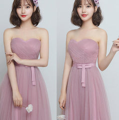 Beautiful Pink Sweetheart Tulle Long Party Dress, Bridesmaid Dress
