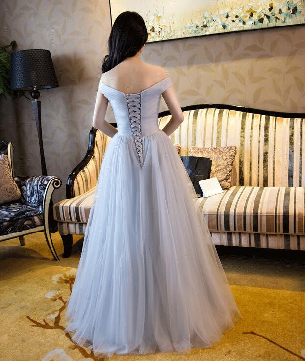 Beautiful Grey Off Shoulder Long Bridesmaid Dress, Simple Prom Dress