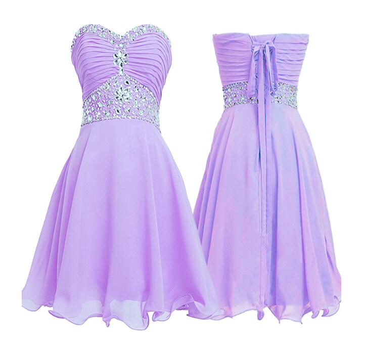 Beautiful Light Purple Beaded Homecoming Dress, Short Chiffon Prom Dress