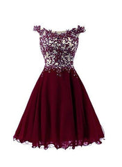 Lovely Burgundy Knee Length Chiffon Party Dress, Short Prom Dress