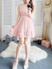 Simple Cute Pink Chiffon Short Halter Wedding Party Dress, Lovely Pink Women Dress