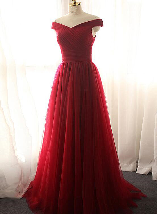 dark red long party dress
