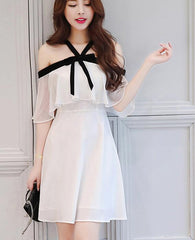 Beautiful Summer White Short Chiffon Women Dress, Lovely Dresses