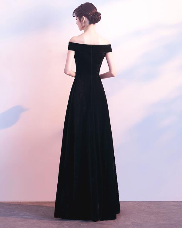 Black Off Shoulder Velvet Long Bridesmaid Dress, Elegant Black Party D Cutedressy Black Off Shoulder Velvet Long Bridesmaid Dress, Elegant Black Party D Cutedressy
