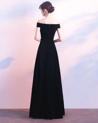 Black Off Shoulder Velvet Long Bridesmaid Dress, Elegant Black Party Dress