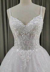Beautiful Handmade Straps Lace Tulle Wedding Dress, Long Bridal Gown